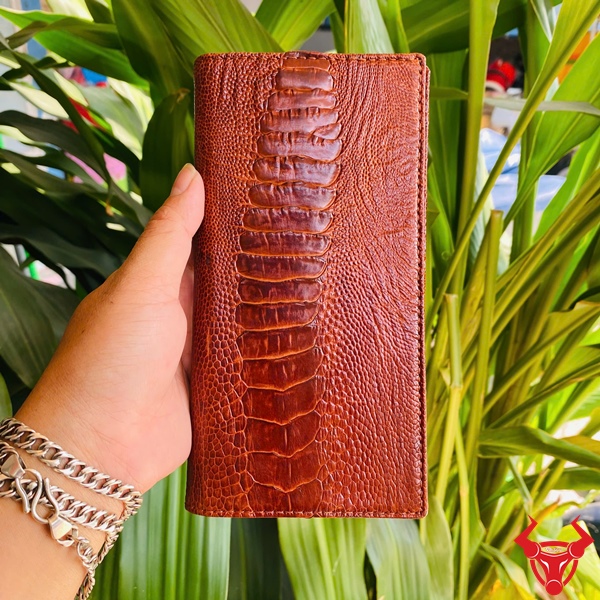 Ví Cầm Tay Da Đà Điểu Bền Bỉ Màu Nâu Đỏ Ví da chân đà điểu 2 mặt BXD1 bền bỉ và sang trọng.