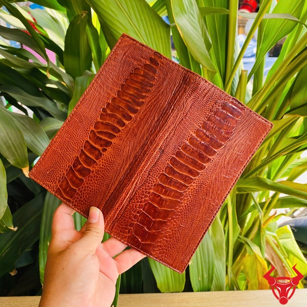 Ví Dài Da Đà Điểu Nâu Đỏ Phong Cách Cao Cấp Ví 2 mặt da chân đà điểu cao cấp màu nâu đỏ.