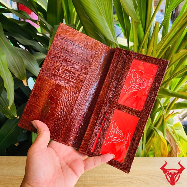 Ví 2 Mặt Da Chân Đà Điểu Thiết Kế Thời Thượng Ví dài bền bỉ da đà điểu nâu đỏ BXD1.