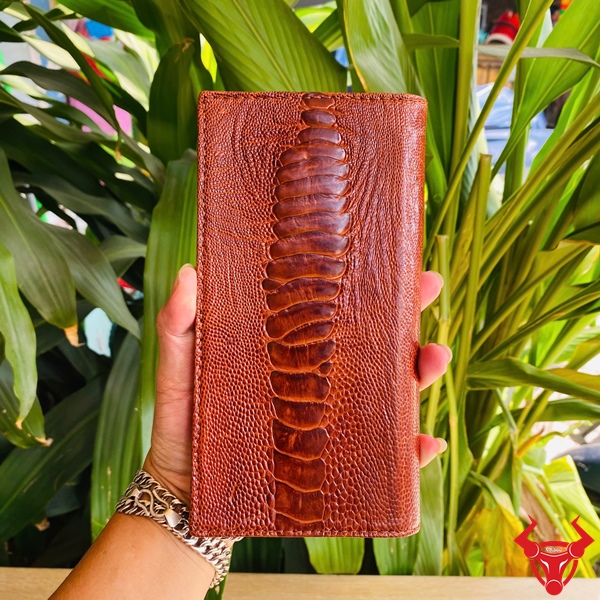 Ví Cầm Tay Da Chân Đà Điểu BXD1 Màu Nâu Đỏ Cao Cấp Ví dài da chân đà điểu màu nâu đỏ BXD1 cao cấp.