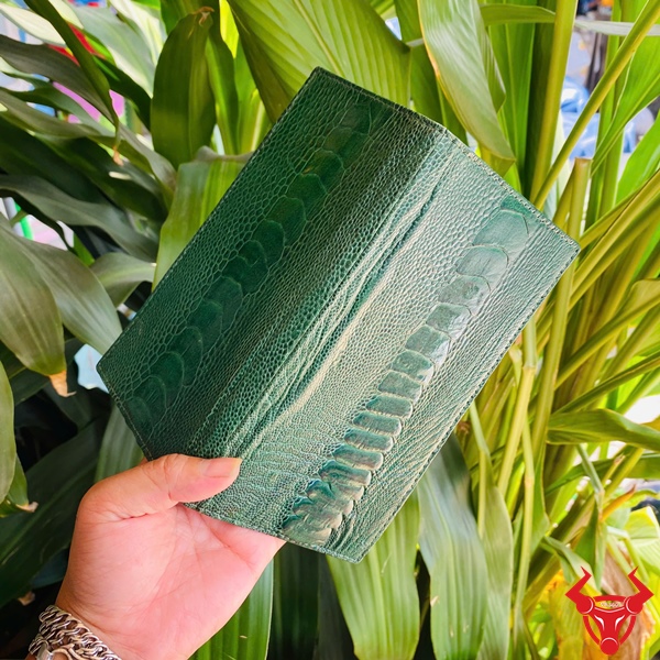 Ví Da Đà Điểu Xanh Lá Sang Trọng BXD1 Ví dài 2 mặt da chân đà điểu xanh lá sang trọng.