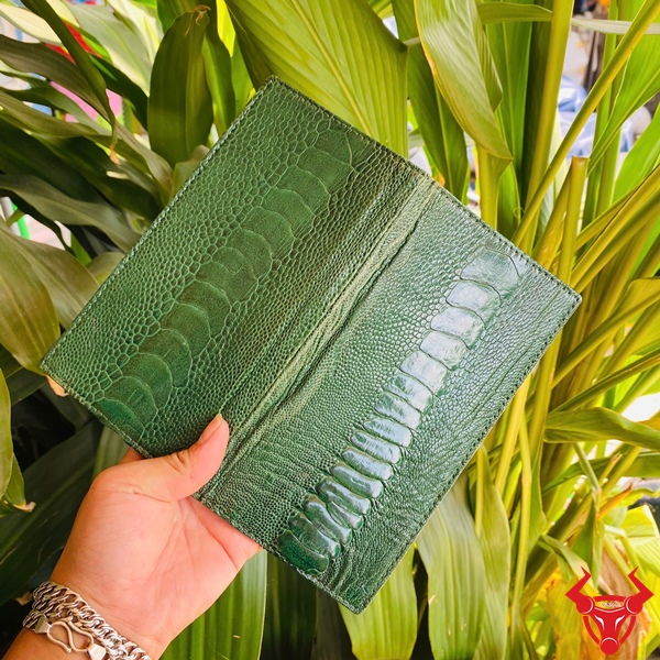 Ví Cầm Tay Xanh Lá Cao Cấp Da Đà Điểu Ví dài da đà điểu xanh lá BXD1 thiết kế cao cấp.