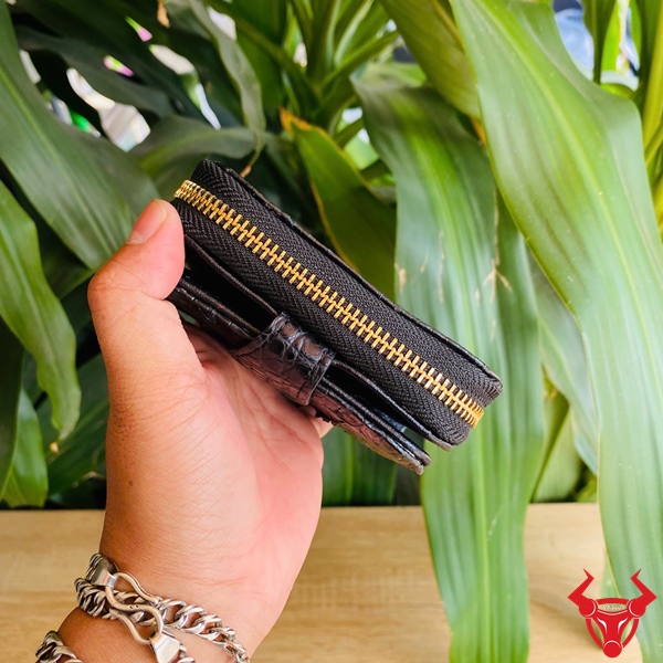 Ví Nữ Da Cá Sấu Màu Đen Ngăn Rộng Ví da cá sấu nữ ngăn lớn khóa kéo
