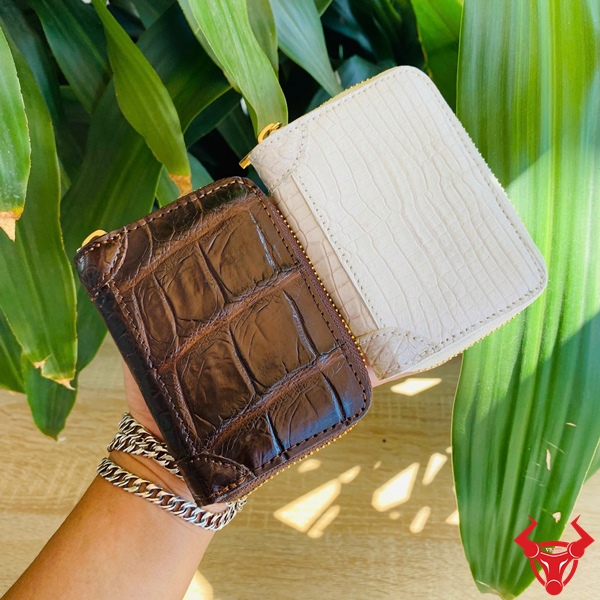 Ví Đa Năng Da Cá Sấu BVA22 – Lưu Trữ Tiền Thẻ Chìa Khóa Ví nữ mini da cá sấu màu trắng tiện dụng.