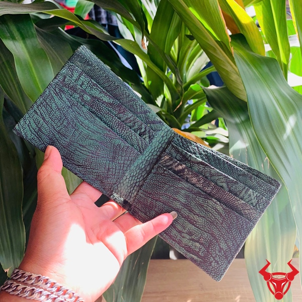 Ví Nam Da Chân Đà Điểu Sang Trọng Thời Trang Ví nam da chân đà điểu wax màu xanh.