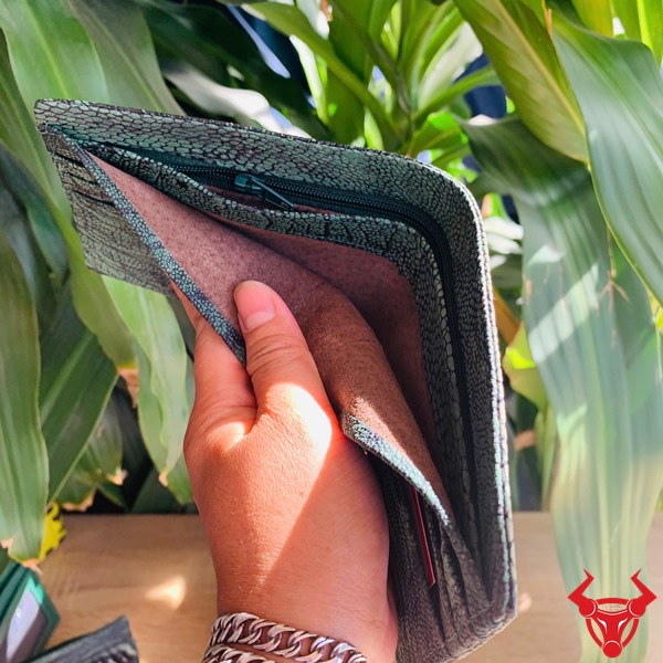 Ví Da Chân Đà Điểu VCD4 Phong Cách Quý Ông Ví da chân đà điểu wax xanh lá cao cấp.