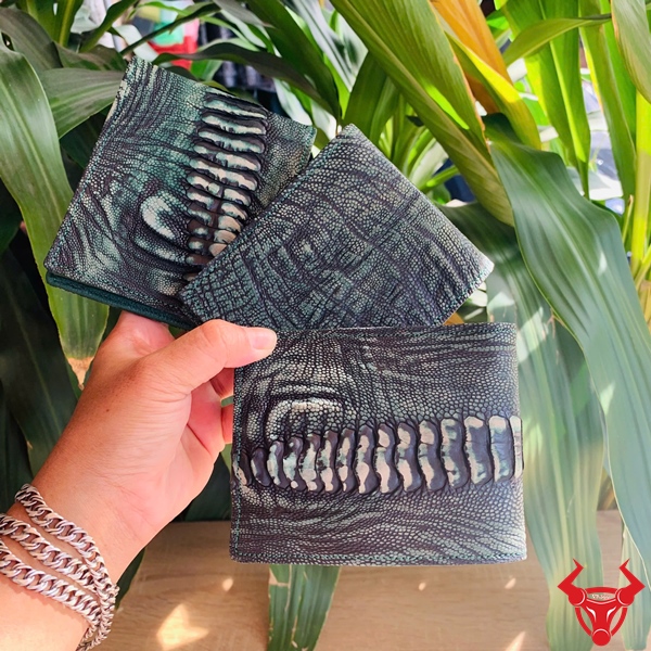 Ví Da Chân Đà Điểu Xanh Lá Ấn Tượng Ví nam da chân đà điểu wax phong cách.