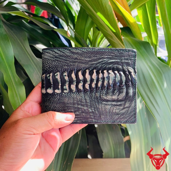 Ví Nam Da Đà Điểu Wax Phong Cách Quý Ông Ví nam da đà điểu vây chân xanh lá.