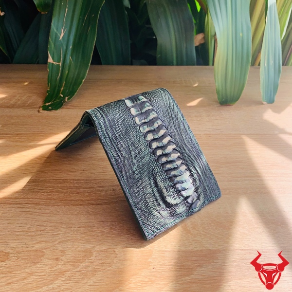 Ví Nam Da Đà Điểu Vây Chân Thời Trang Ví da đà điểu wax vân chân màu xanh.