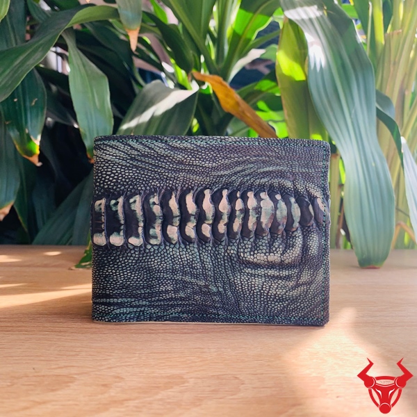 Ví Da Đà Điểu Xanh Lá Phong Cách Sang Trọng Ví nam da đà điểu vây chân màu xanh lá.