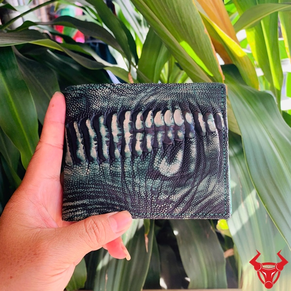 Ví Nam Da Đà Điểu Wax Phụ Kiện Cao Cấp Ví da đà điểu wax xanh lá tinh tế.