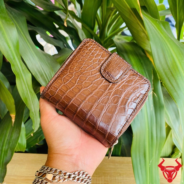 Ví Da Bụng Cá Sấu Nữ Nhỏ Gọn Cao Cấp Ví nữ da bụng cá sấu thời trang màu nâu đất