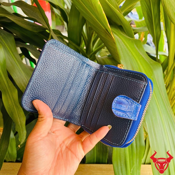 Ví Nữ Da Cá Sấu Xanh Dương Thời Trang Ví nữ da bụng cá sấu thời trang màu xanh dương