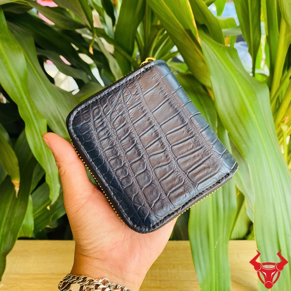 Ví Nữ Da Cá Sấu Xanh Navy Có Khóa Gài Ví da cá sấu nữ có khóa gài bên ngoài
