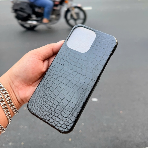 Ốp iPhone 15 Pro Max da cá sấu thật sang trọng Ốp da cá sấu bụng full viền bảo vệ iPhone 15 Pro Max