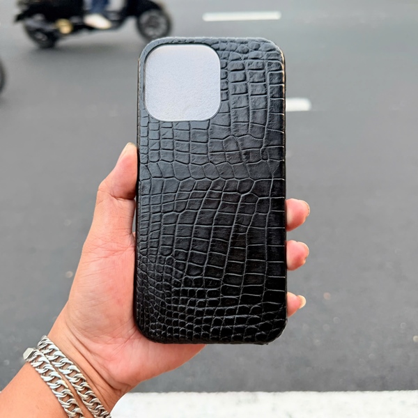Ốp lưng da cá sấu full viền chắc chắn cao cấp Ốp lưng da cá sấu bụng màu đen sang trọng