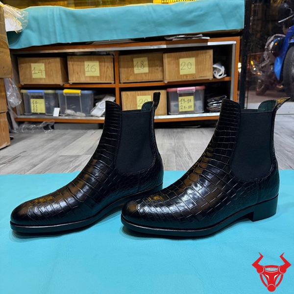 Giày Chelsea da cá sấu thủ công tinh xảo GEA8 Chelsea boot da cá sấu thủ công cao cấp form chuẩn