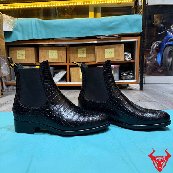Chelsea boot da cá sấu bền bỉ đẳng cấp GEA8 Chelsea boot da cá sấu vân bụng cao cấp bền bỉ