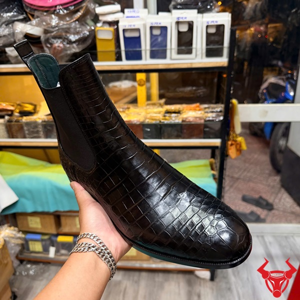 Giày boot da cá sấu màu đen sang trọng GEA8 Chelsea boot da cá sấu chi tiết tinh xảo sang trọng