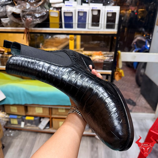 Chelsea boot da cá sấu cao cấp dễ phối đồ GEA8 Chelsea boot da cá sấu màu đen phong cách thời trang
