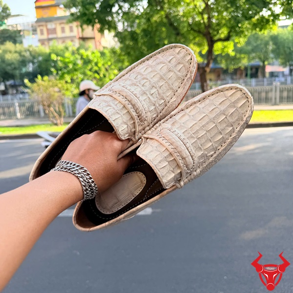 Giày da cá sấu gai lưng trắng phong cách quý ông GCA1 Giày da cá sấu gai lưng thủ công cao cấp