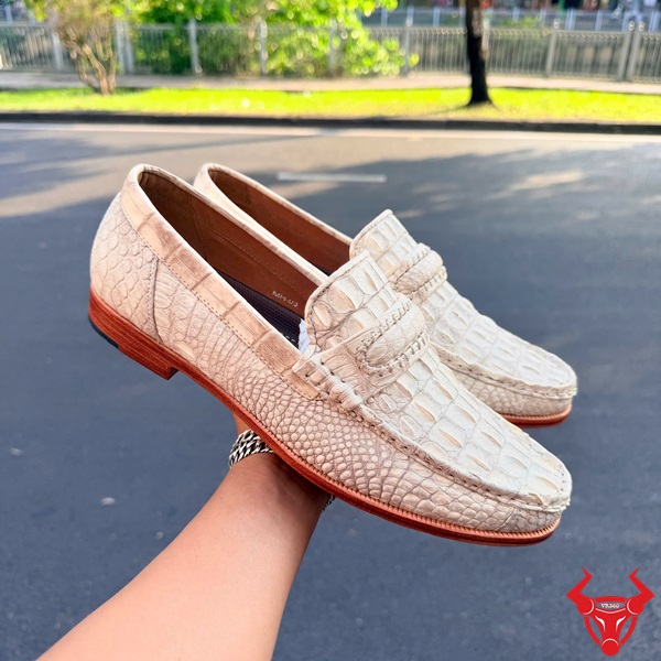 Giày da cá sấu gai lưng thủ công tinh xảo GCA1 trắng Giày da cá sấu gai lưng bạch tạng cao cấp