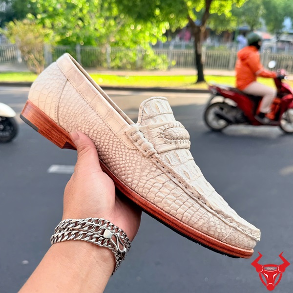 Giày lười da cá sấu dễ phối đồ cao cấp GCA1 Giày da cá sấu gai lưng trắng độc nhất