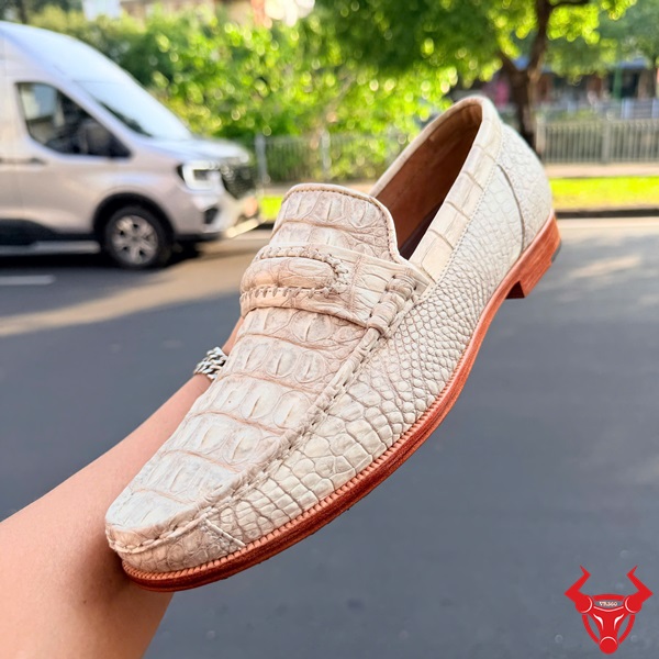 Giày lười da cá sấu dễ phối đồ cao cấp GCA1 Giày da cá sấu gai lưng trắng phối đồ linh hoạt
