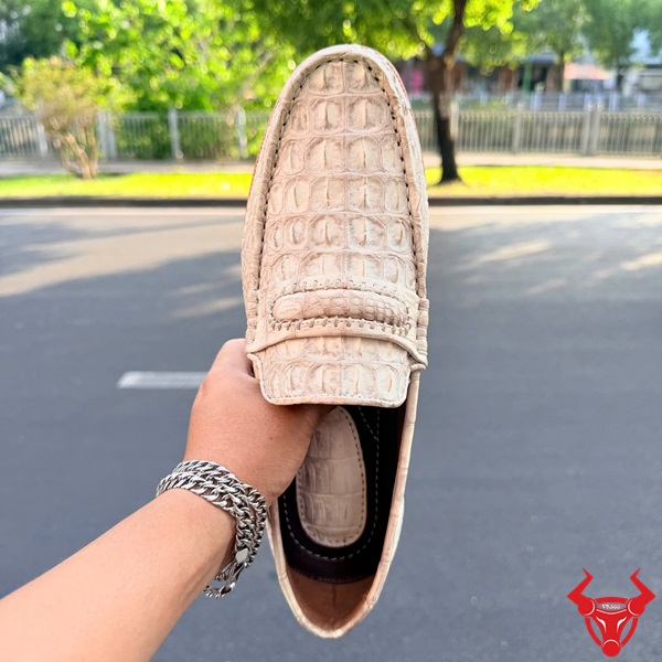 Giày da cá sấu gai lưng bạch tạng thời trang GCA1 Giày da cá sấu gai lưng trắng thiết kế hiện đại