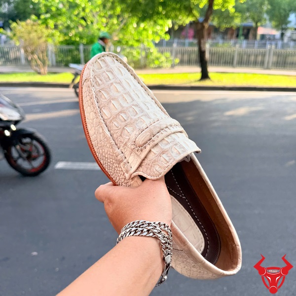 Giày lười da cá sấu bền đẹp lâu dài GCA1 Giày da cá sấu gai lưng trắng bền đẹp