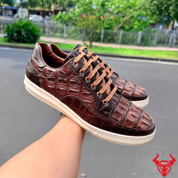 Giày thể thao da cá sấu cao cấp phong cách cá tính GCS30A1 Giày thể thao da cá sấu gai lưng nâu đất cao cấp