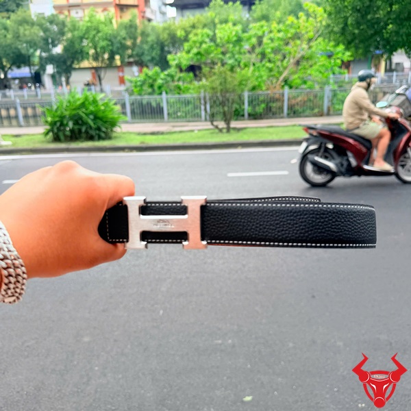 thắt lưng da bò đen cam cá tính cao cấp Thắt lưng da bò Togo đen cam cá tính nổi bật