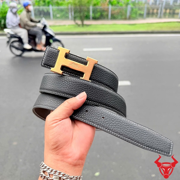 thắt lưng da bò ý chính hãng tlk16 Thắt lưng da bò Togo Ý màu đen khoá H đồng đẳng cấp