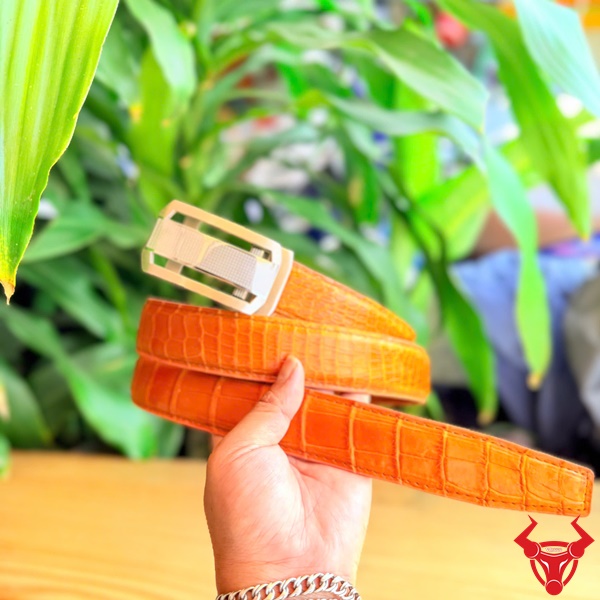 Thắt lưng da cá sấu Thái Lan TSK33 màu vàng cam Thắt lưng TSK33 da cá sấu khóa tự động cao cấp