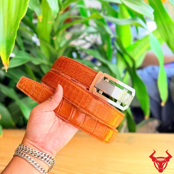Thắt lưng da cá sấu TSK33 bền đẹp sang trọng Thắt lưng da cá sấu Thái Lan TSK33 màu vàng cam cao cấp