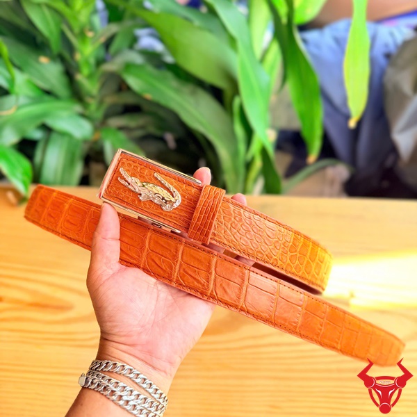 Thắt lưng da cá sấu TSK135 sang trọng lịch lãm Thắt lưng da cá sấu TSK135 vàng cam sang trọng