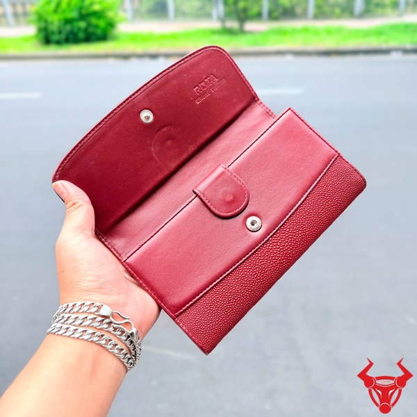 Ví Da Cá Đuối 3 Gấp Nữ Đỏ Sang Chảnh BLA17 Ví nữ da cá đuối đỏ 3 gấp nhỏ gọn cá tính