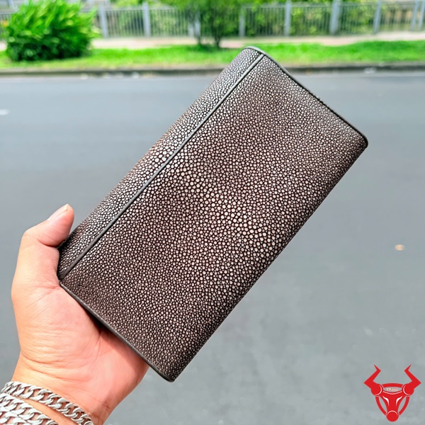 Ví Cầm Tay Da Cá Đuối Xám Thiết Kế 3 Gấp Đẳng Cấp Ví nữ 3 gấp da cá đuối xám cao cấp hiện đại