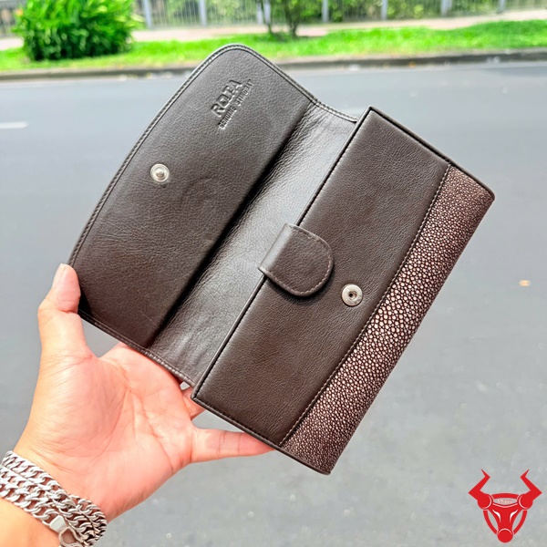 Ví Da Cá Đuối 3 Gấp Nữ Xám Sang Chảnh BLA17 Ví nữ da cá đuối xám 3 gấp nhỏ gọn cá tính