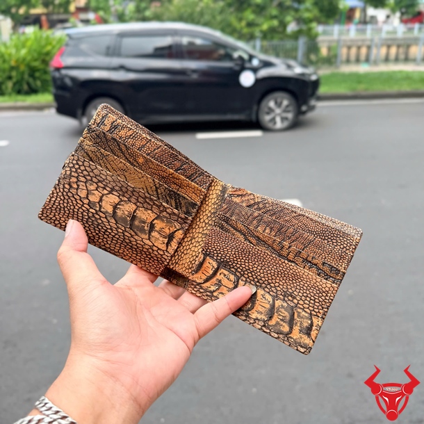 Ví Nam VCD4 Da Chân Đà Điểu Cao Cấp Dành Cho Người Sành Da Ví nam da wax chân đà điểu màu nâu bò sang trọng và nổi bật.