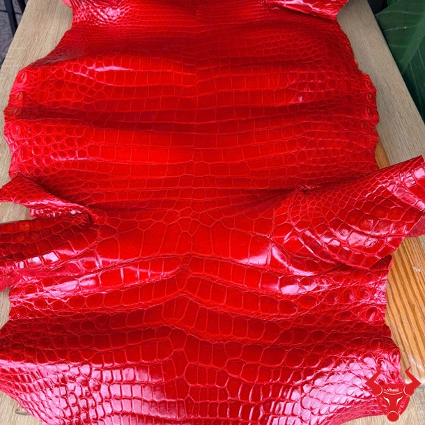 Da Cá Sấu Bóng Kính Màu Đỏ Bền Đẹp Dễ Gia Công Chế Tác Da cá sấu bóng kính size 5 nhỏ bỏ gai màu đỏ chất lượng cao dành cho chế tác đồ da.
