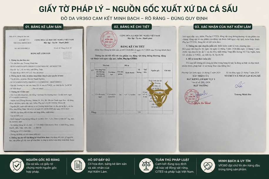Giấy tờ chứng minh nguồn gốc da cá sấu Việt Nam có bảng kê lâm sản và xác nhận của Hạt Kiểm lâm Giấy Tờ Chứng Minh Nguồn Gốc Da Cá Sấu Việt Nam – VR360