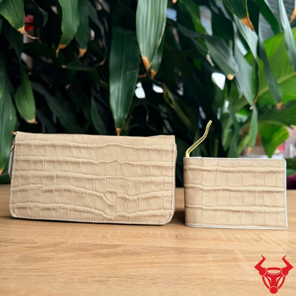 Ví Kẹp Tiền VOBA19 Da Bò Vân Cá Sấu Thời Thượng Ví kẹp tiền da bò VOBA19 vân cá sấu Nâu Bạc Xỉu độc lạ nhỏ gọn