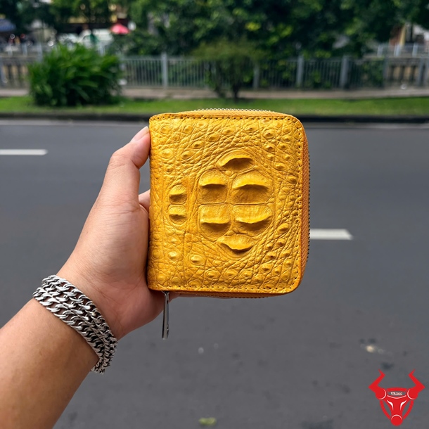 Ví Nữ Da Cá Sấu Gù Lưng Màu Vàng VRBA4 Cao Cấp Ví nữ da cá sấu dáng ngắn da gù lưng màu vàng VRBA4 sang trọng