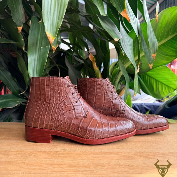 Giày Boot Nam Da Bụng Cá Sấu Thật GJBA8 Sang Trọng Mẫu giày boot nam da bụng cá sấu thật màu nâu GJBA8