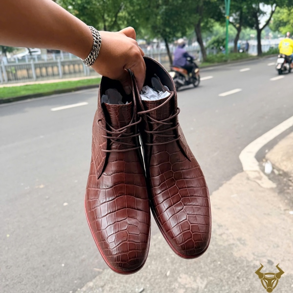 Giày Nam GJBA8 Da Cá Sấu Thật Tạo Dấu Ấn Riêng Giày Chukka Boot nam GJBA8 thời trang da bụng cá sấu