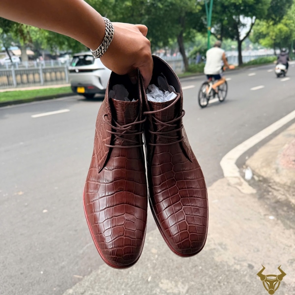 Giày Da Cá Sấu GJBA8 Màu Nâu Sang Trọng Nam Tính Giày Chukka Boot GJBA8 da cá sấu cho doanh nhân