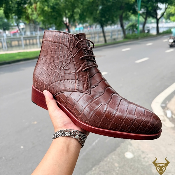 Giày Chukka Boot Nam GJBA8 Nâng Tầm Gu Thời Trang Boot Chukka nam GJBA8 da cá sấu nâu trầm
