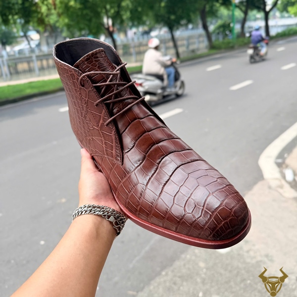 Giày Da Cá Sấu Nam GJBA8 Cao Cấp Khác Biệt Giày Chukka Boot nam da bụng cá sấu GJBA8 khác biệt