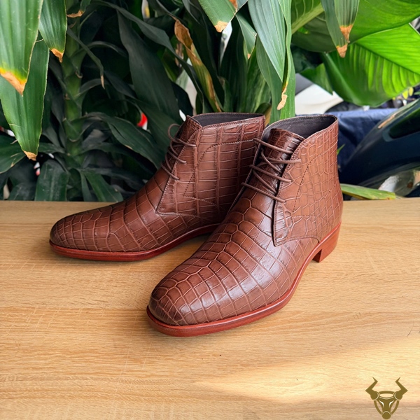 Giày Da Cá Sấu Nam GJBA8 Thiết Kế Cao Cấp Lịch Lãm Giày nam Chukka Boot da cá sấu màu nâu GJBA8 cao cấp